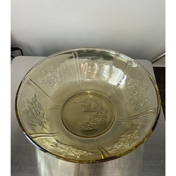 Federal Glass Sharon Amber Cabbage Rose Bowl Depression Glass 8.5" Yellow Dish - Picture 4 of 13